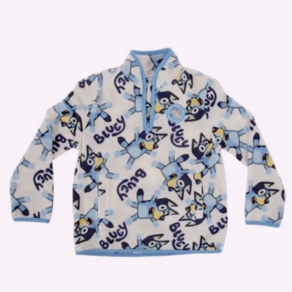 Disney’s Bluey Polar Fleece White And Blue Jacket Youth S & Youth XS